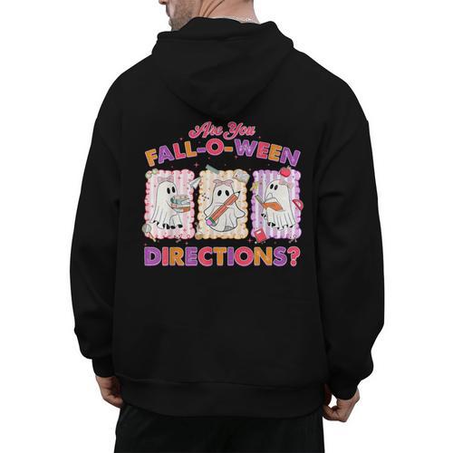 Are You Fall-O-Ween Directions Halloween Teacher Ghost Men's Hoodie Back Print - teacherstshirts.com