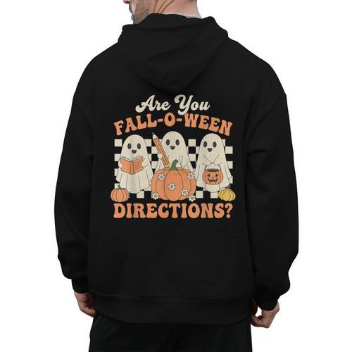 Are You Fall O Ween Directions Halloween Teacher Men's Hoodie Back Print - teacherstshirts.com