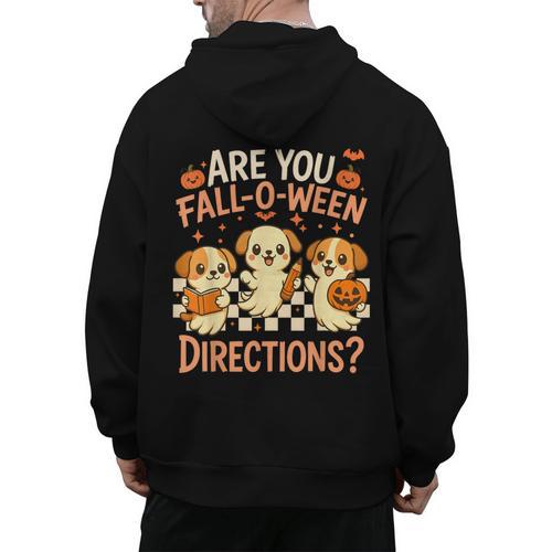 Are You Fall O Ween Directions Teacher Halloween Dog Ghost Men's Hoodie Back Print - teacherstshirts.com AU