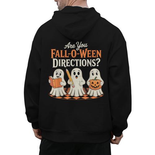 Are You Fall O Ween DirectionsRetro Teacher Halloween Ghost Men's Hoodie Back Print - teacherstshirts.com