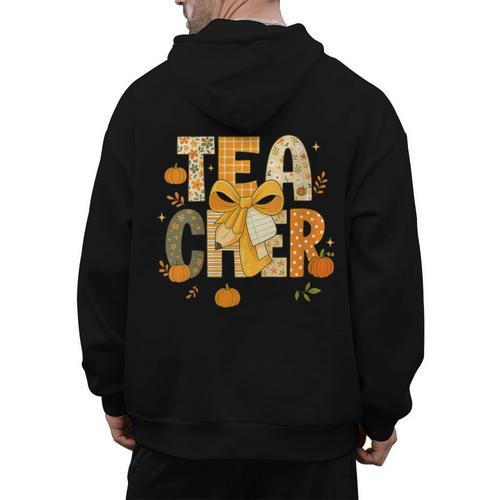 Fall Teacher Pumpkin Coquette Bow Autumn Classroom Men's Hoodie Back Print - teacherstshirts.com UK