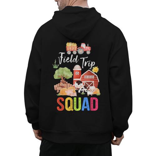 Farm Trip Field Trip Squad Farm Visit Teachers Students Men's Hoodie Back Print - teacherstshirts.com AU