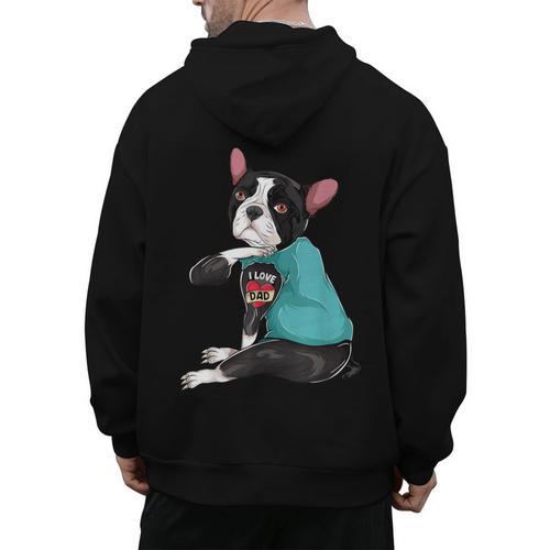 Father's Day Gift Dog Dad Boston Terrier i Love Dad Tattoo Men's Hoodie Back Print - Bostonterriersmerch.com