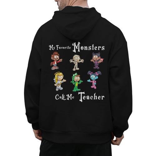 My Favorite Monsters Call Me Teacher Thank Mummy Vampire Bat Men's Hoodie Back Print - teacherstshirts.com DE