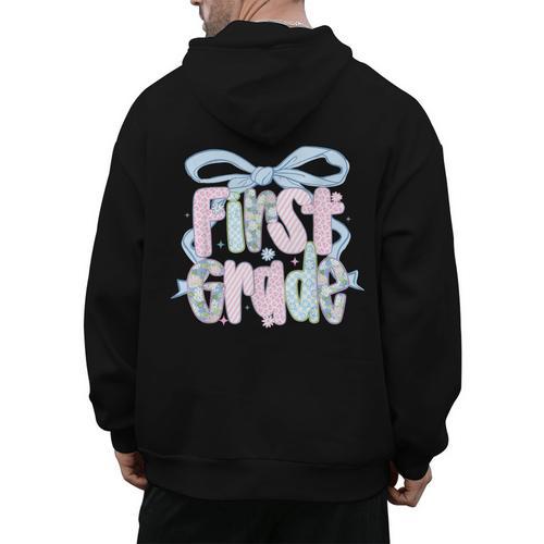 First Grade Coquette Bow Girls Teacher Team 1st Grade Squad Men's Hoodie Back Print - teacherstshirts.com UK