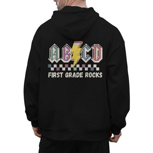 First Grade Rocks Teachers Back To School ABCD Rock Students Men's Hoodie Back Print - teacherstshirts.com