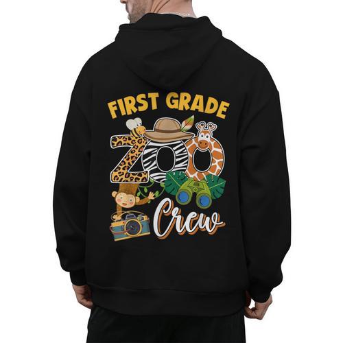 First Grade Zoo Field Trip Squad Matching Teacher Students Men's Hoodie Back Print - teacherstshirts.com AU