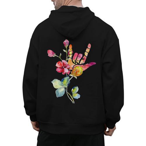 Flower American Sign Language ASL Teacher Teaching Deaf Men's Hoodie Back Print - teacherstshirts.com UK