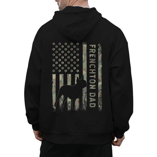 Frenchton Dad French Bulldog Boston Terrier Camo USA Flag Men's Hoodie Back Print - Bostonterriersmerch.com