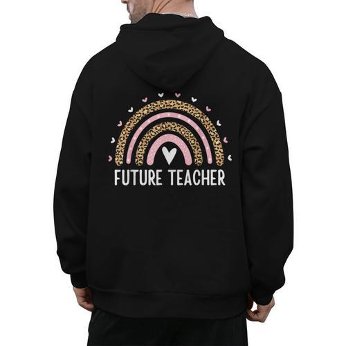 Future Teacher Kids Youth Girls Leopard Rainbow Women Men's Hoodie Back Print - teacherstshirts.com CA