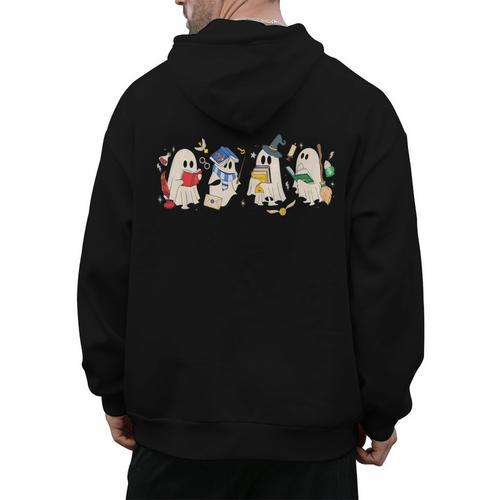 Ghost Book Reading Books Lover Teacher Happy Halloween Men's Hoodie Back Print - teacherstshirts.com AU