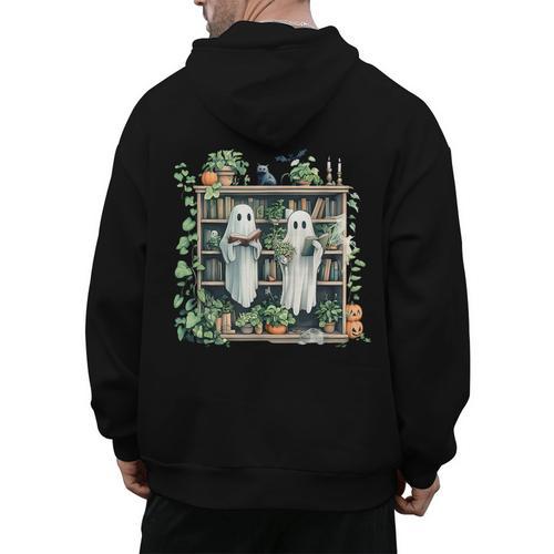Ghost Plant Library Halloween Reading Books Teacher Vintage Men's Hoodie Back Print - teacherstshirts.com