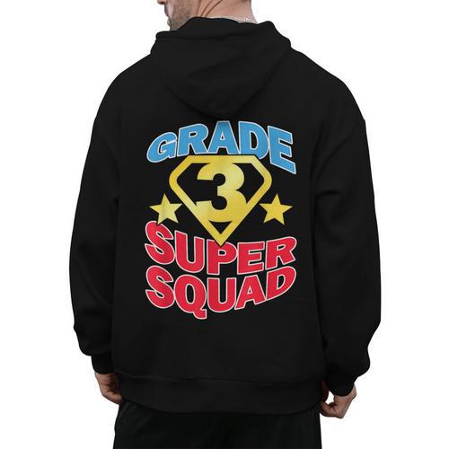 Grade 3 Super Squad Superhero Teacher Team Men Women Girls Kids Men's Hoodie Back Print - teacherstshirts.com