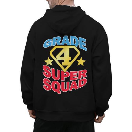 Grade 4 Super Squad Superhero Teacher Team Men's Hoodie Back Print - teacherstshirts.com AU