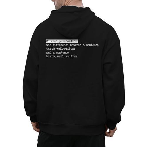 Grammar Teacher And Punny Punctuation Men's Hoodie Back Print - teacherstshirts.com AU