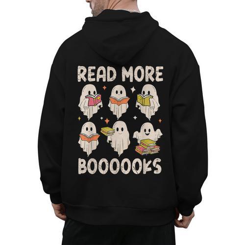 Groovy Halloween Ghost Read More Boooooks Librarian Teacher For Men Women Kids Men's Hoodie Back Print - teacherstshirts.com UK
