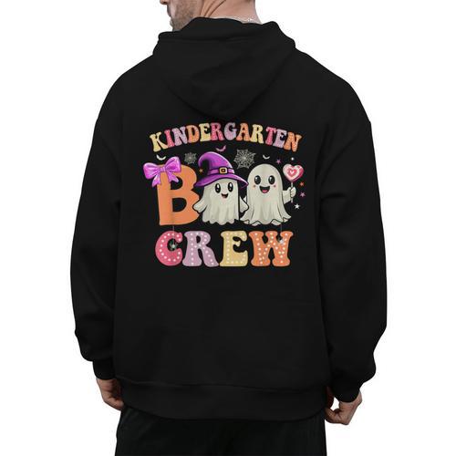 Groovy Kindergarten Boo Crew Kinder Halloween Teacher Kids Men's Hoodie Back Print - teacherstshirts.com