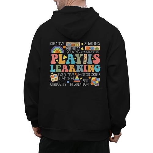 Groovy Play Is Learning Kindergarten Teacher Appreciation Men's Hoodie Back Print - teacherstshirts.com AU