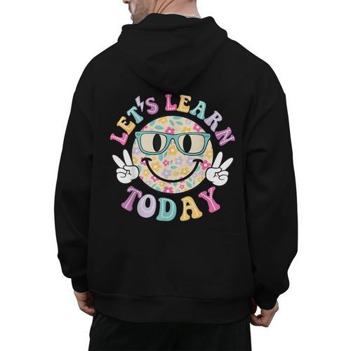 Groovy Retro Lets Learn Today Teacher Student Back To School Men's Hoodie Back Print - teacherstshirts.com AU