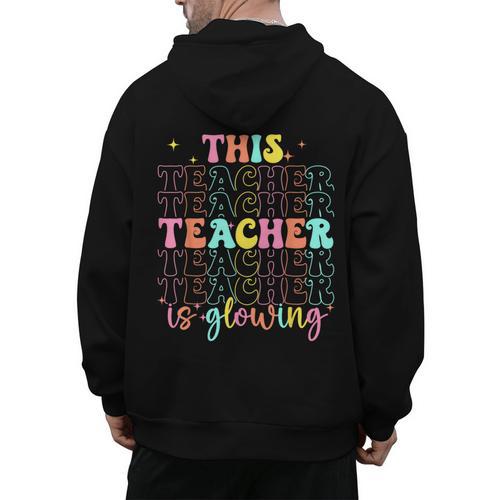 Groovy This Teacher Is Glowing Hello Summer End Of School Men's Hoodie Back Print - teacherstshirts.com AU