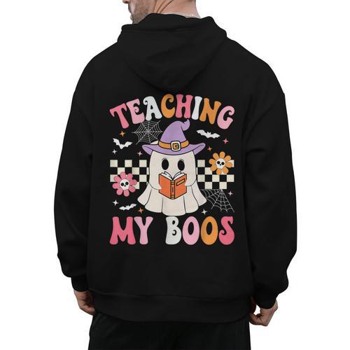 Groovy Teaching My Boos Teacher Ghost Halloween Teacher Men's Hoodie Back Print - teacherstshirts.com AU