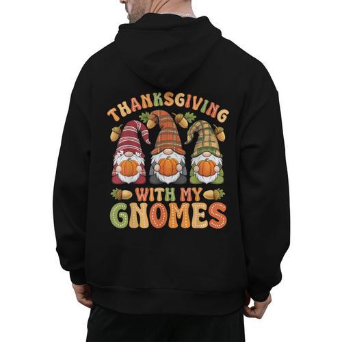 Groovy Thanksgiving With My Gnomie Women Teacher Fall Gnome Men's Hoodie Back Print - teacherstshirts.com AU