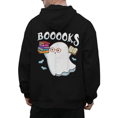 Halloween Books Librarian English Teacher Reader Reading Men's Hoodie Back Print - teacherstshirts.com CA