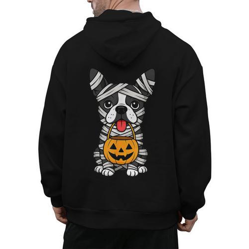 Halloween Dog Boston Terrier Mummy Costume Men Women Kids Men's Hoodie Back Print - Bostonterriersmerch.com