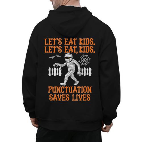 Halloween Lets Eat Kids Punctuation Teacher Men's Hoodie Back Print - teacherstshirts.com DE