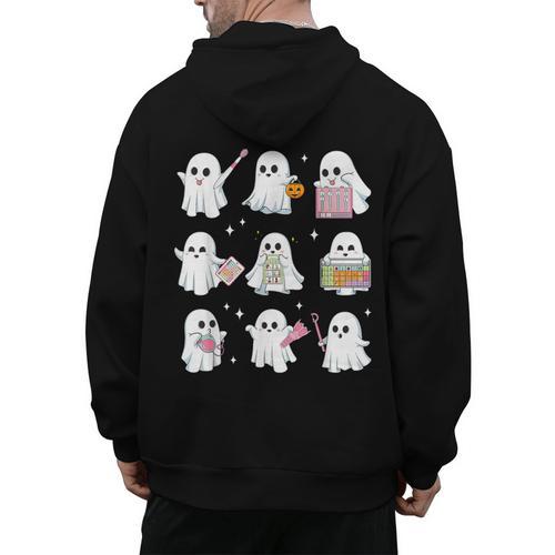 Halloween Ghost Speech Therapy SLP Fall Teacher Tee Men's Hoodie Back Print - teacherstshirts.com