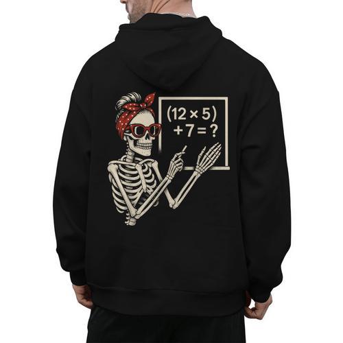 Halloween Math Teacher Skeleton Six Seven Meme Brainrot Men's Hoodie Back Print - teacherstshirts.com CA