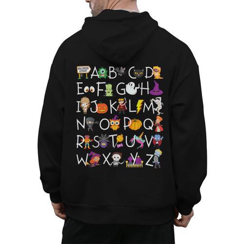 Halloween Nursery Teacher Shirt Halloween Alphabet Men's Hoodie Back Print - teacherstshirts.com