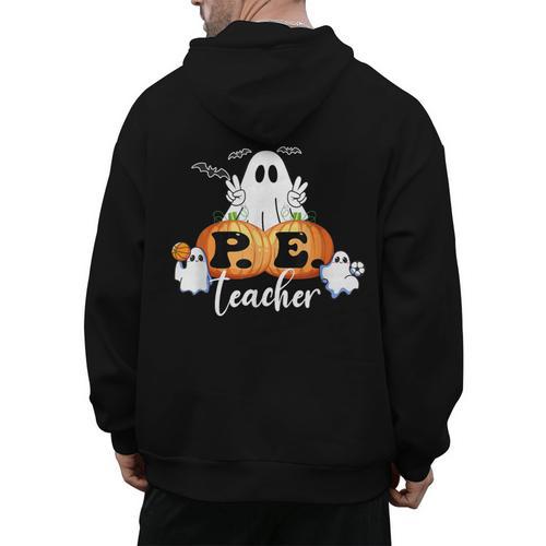 Halloween PE Teacher Ghosts Pumpkins Sports Lover Men's Hoodie Back Print - teacherstshirts.com DE
