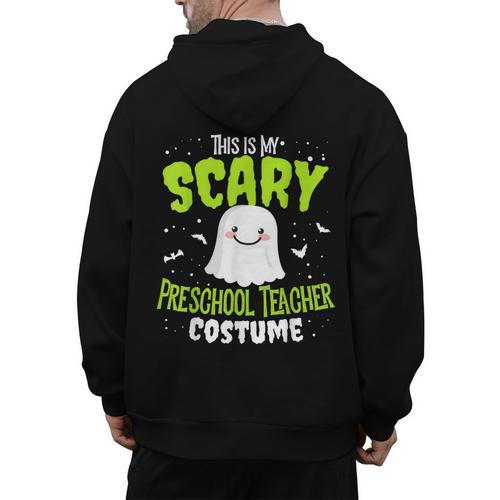 Halloween This Is My Scary Preschool Teacher Custome For Men Women Kids Men's Hoodie Back Print - teacherstshirts.com CA