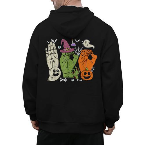 Halloween SPED Teacher Boo In ASL Boo Hands Sign Language Men's Hoodie Back Print - teacherstshirts.com UK