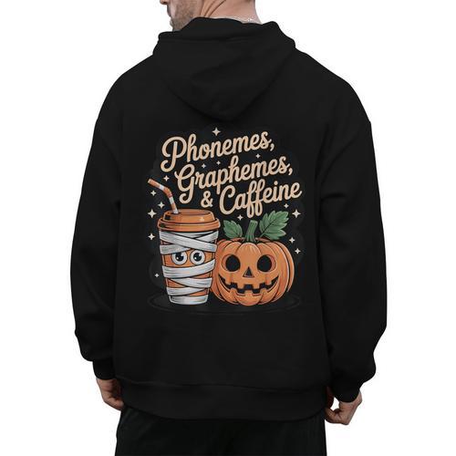 Halloween Teacher Phonemes Graphemes Caffeine Coffee Lover Men's Hoodie Back Print - teacherstshirts.com UK