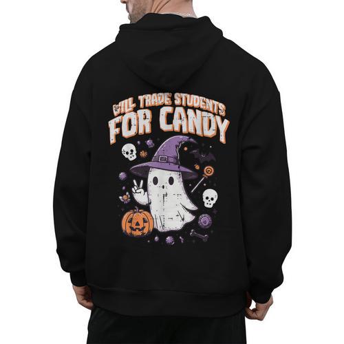 Halloween Teacher Trade Students For Candy Costume Women Men's Hoodie Back Print - teacherstshirts.com