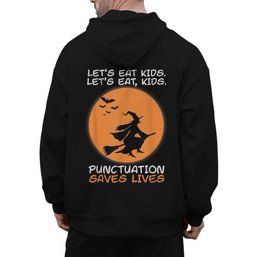 Halloween Teacher Witch Lets Eat Kids Punctuation Men's Hoodie Back Print - teacherstshirts.com DE