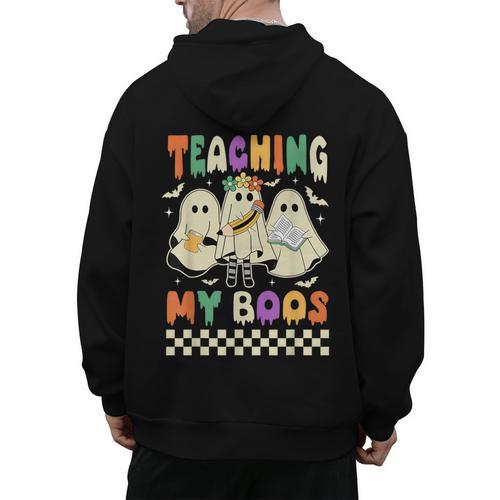 Halloween Teaching My Boos Cute Ghost Teacher Life Costume Men's Hoodie Back Print - teacherstshirts.com CA