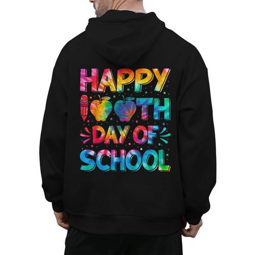 Happy 100th Day Of School Teacher Student 100 Days Tie Dye Men Women Kids Men's Hoodie Back Print - teacherstshirts.com AU