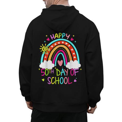 Happy 50th Days Of School Rainbow Teacher 50 Days Smarter Men's Hoodie Back Print - teacherstshirts.com UK