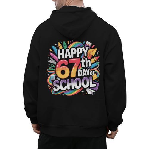 Happy 67 Days Of School Meme 100 Day Of School Teacher 6 7 Men's Hoodie Back Print - teacherstshirts.com UK