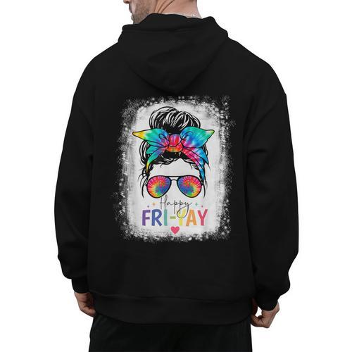 Happy Fri-Yay Friday Teacher Life Happy Friday Men's Hoodie Back Print - teacherstshirts.com CA