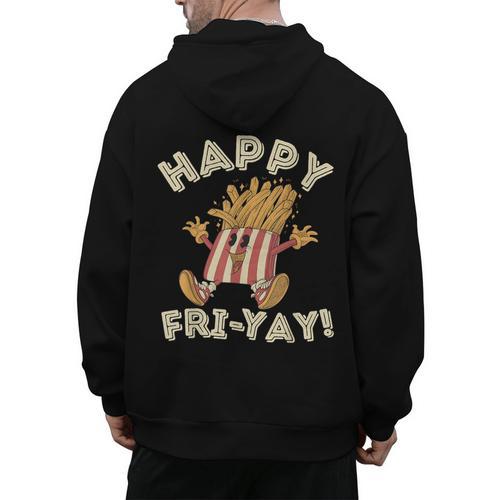 Happy Fri Yay Retro French Fries Friday Lovers Fun Teacher Men's Hoodie Back Print - teacherstshirts.com CA