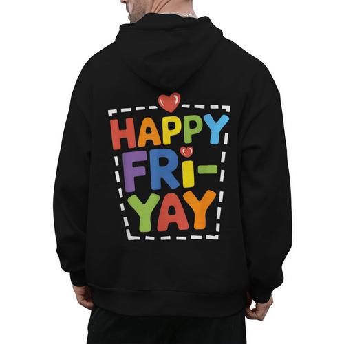 Happy Fri-Yay Teacher Life Weekend Pun Happy Friday Men's Hoodie Back Print - teacherstshirts.com CA