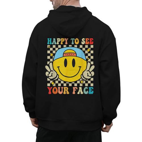 Happy To See Your Face Hippie Smile Back To School Teachers Men's Hoodie Back Print - teacherstshirts.com CA