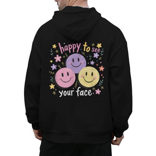 Happy To See Your Face Smile Face Teacher Back To School Men's Hoodie Back Print - teacherstshirts.com AU