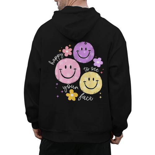 Happy To See Your Face Teacher Flower Back To School Men's Hoodie Back Print - teacherstshirts.com UK