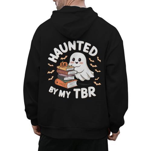 Haunted By My TBR Cute Ghost Book Reading Teacher Halloween Men's Hoodie Back Print - teacherstshirts.com AU