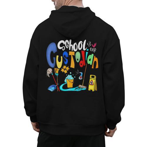 We Heart Love Our School Custodian For Teacher & Kids Men's Hoodie Back Print - teacherstshirts.com CA